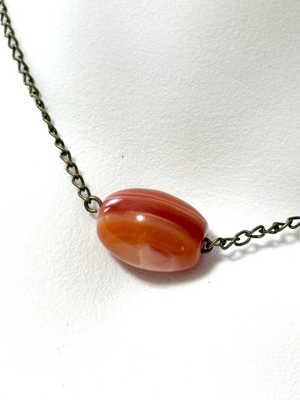 2/$20, Natural Carnelian Short Necklace, Genuine Gemstone Pendant & Bronze Chain